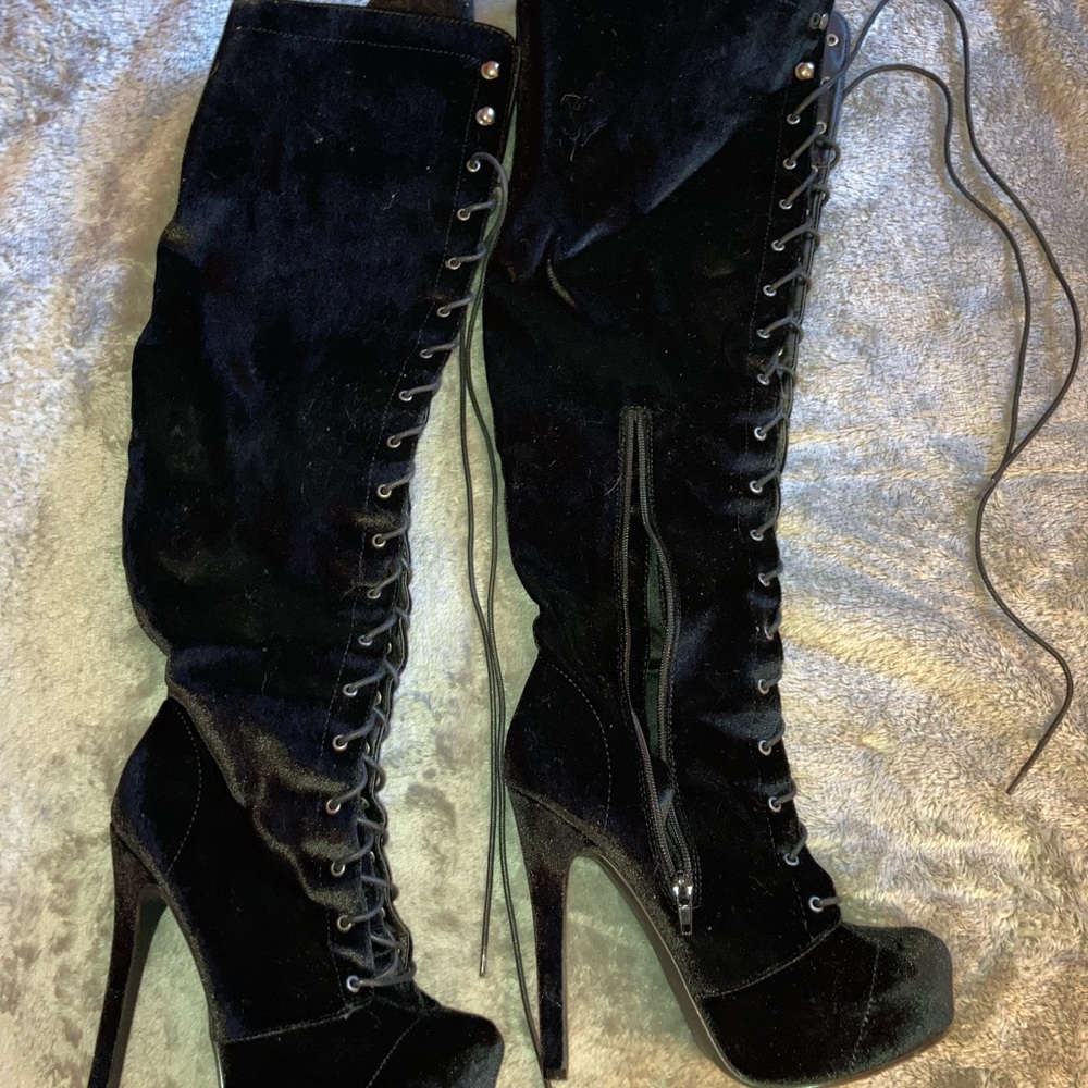 Velvet sexy thigh high boots